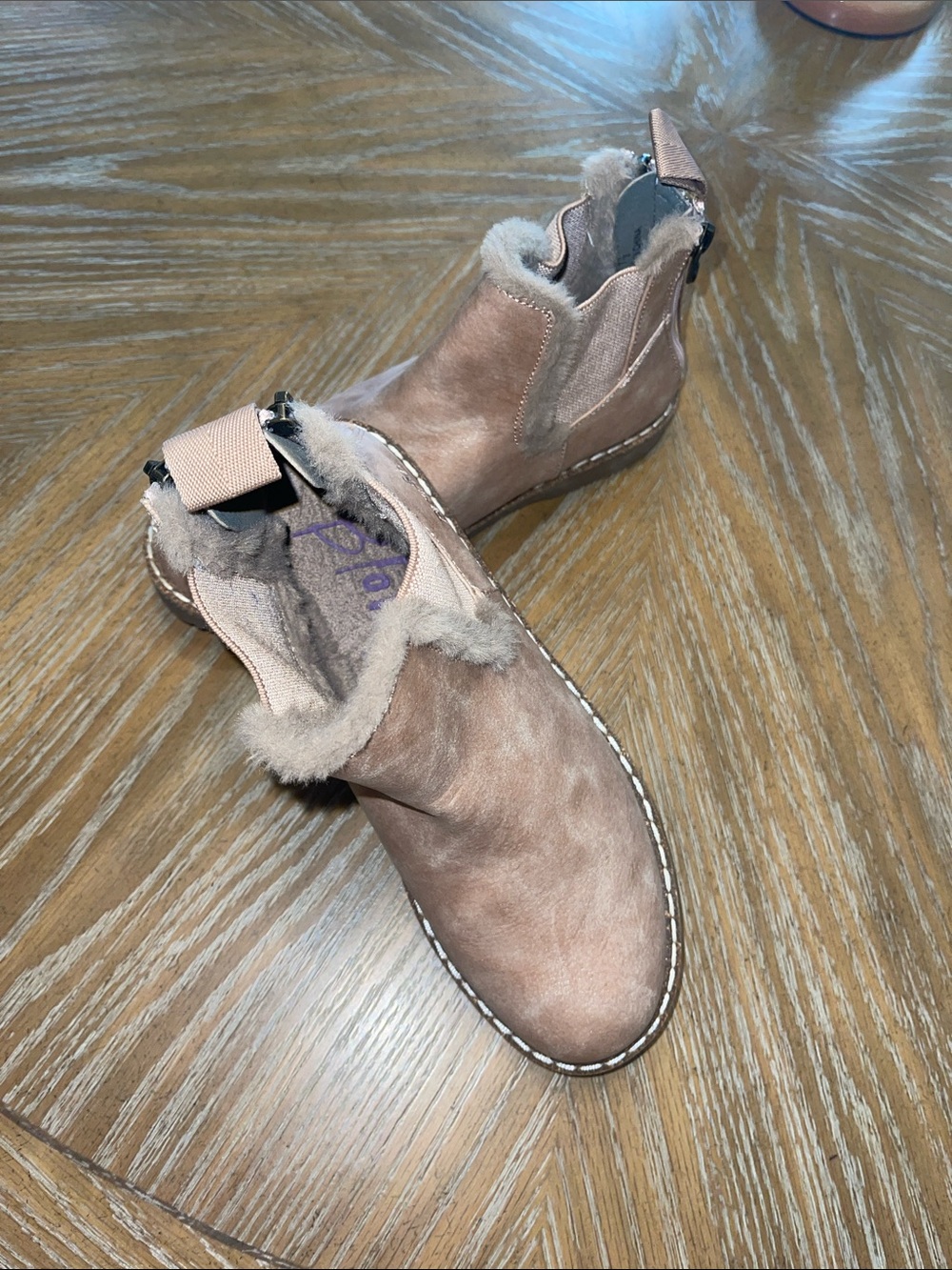 Women’s Blowfish Faux-Shearling Ankle Boots in Light Taupe